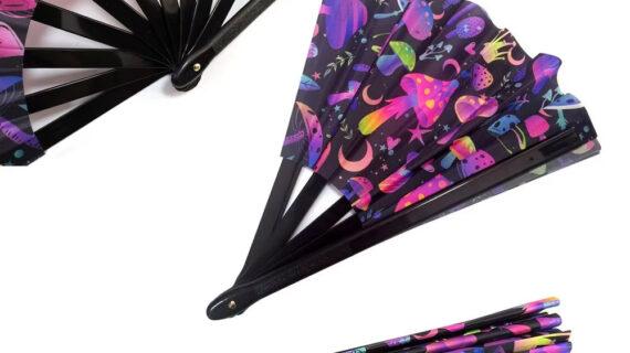 Rainbow Large Rave Plastic Folding Hand - Kpop Plastic Hand Fans